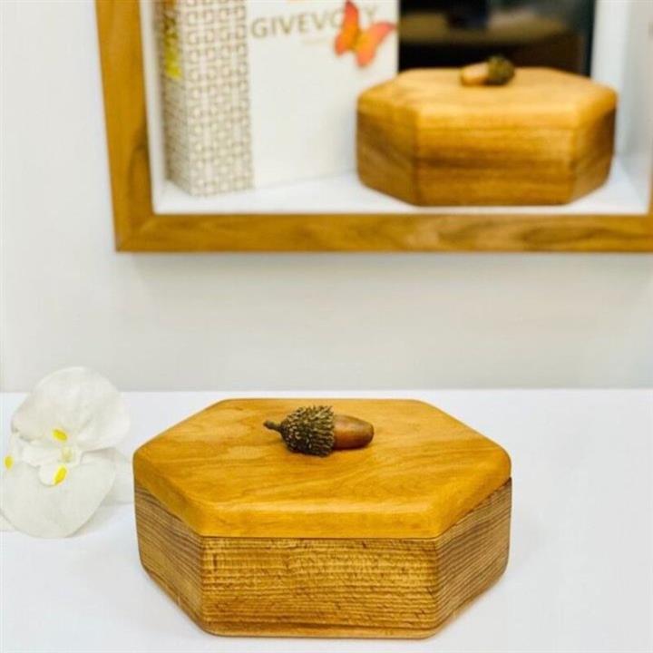 جاشکلاتی و آجیلخوری چوب بلوط با درب چوبی طرح بلوط